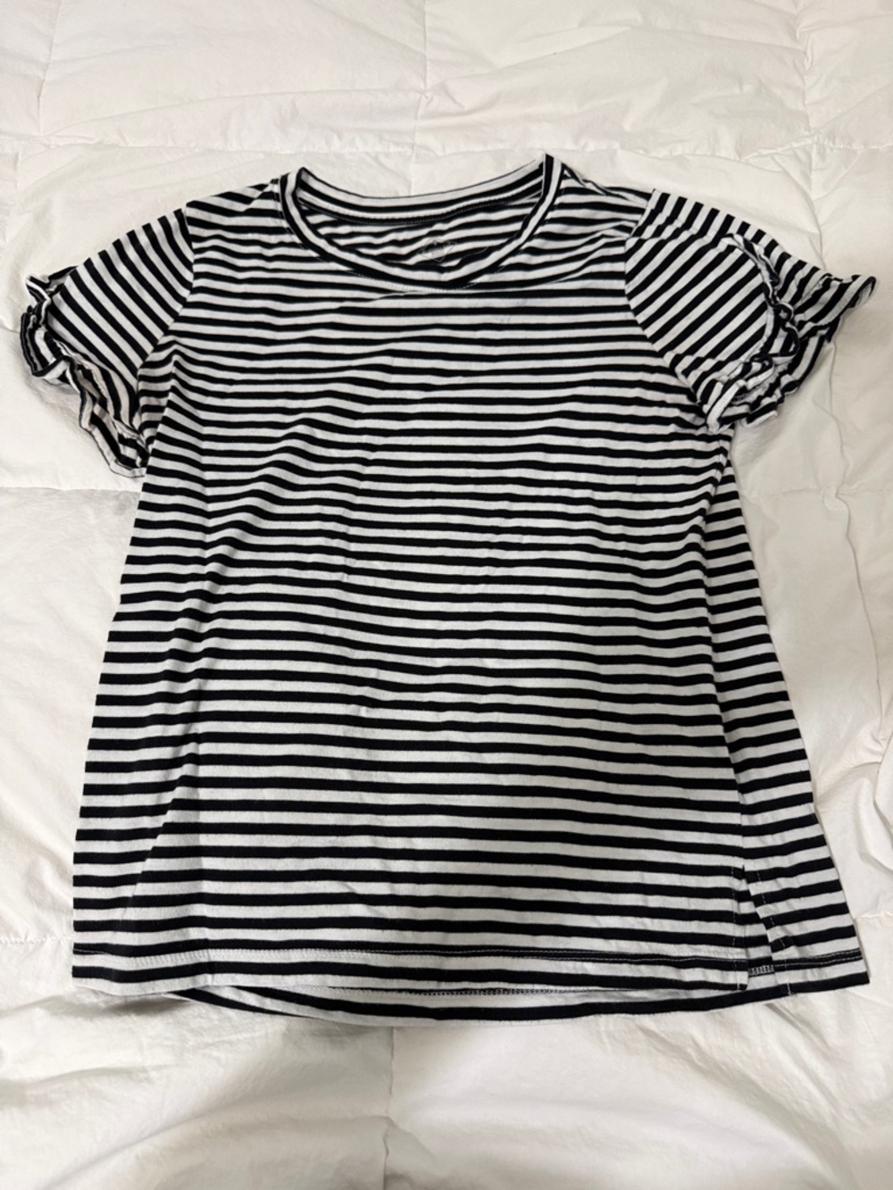 St. John's Bay Black and White Striped Ruffle Sleeve Tee